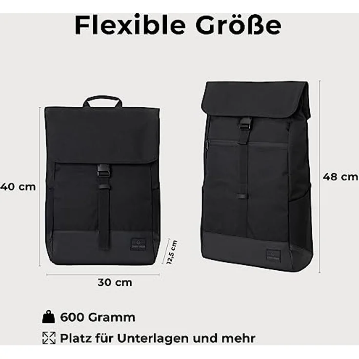 Johnny Urban Cityrucksack MIKA, Rolltop Laptop-Rucksack für Damen Herren, Flexibel erweiterbar, Wasserabweisend, Schwarz – Bild 2