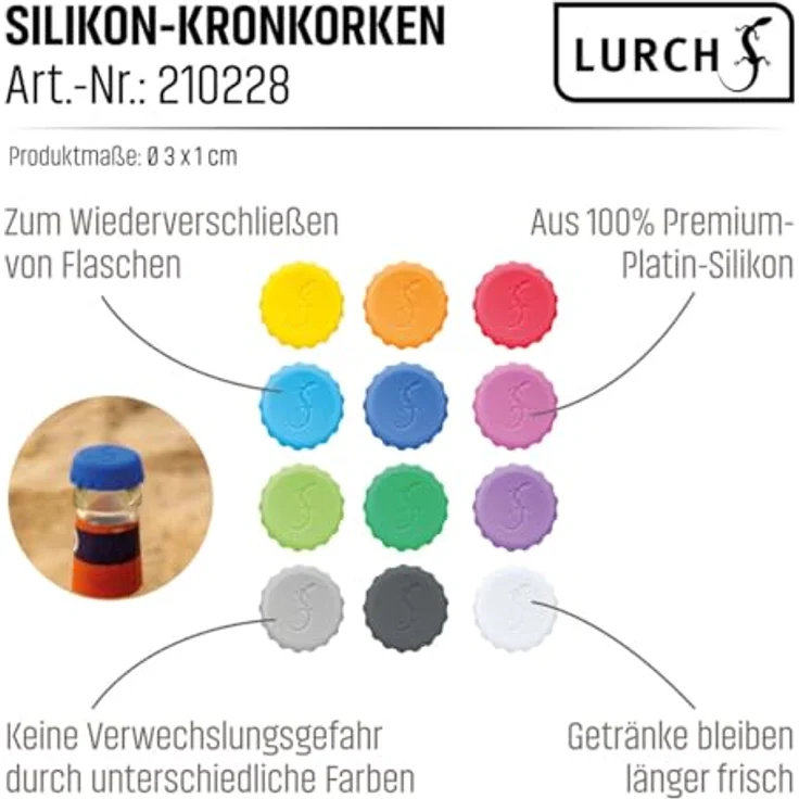 Lurch 210228 Set aus 12 Silikon Kronkorken in verschiedenen Farben – Bild 6