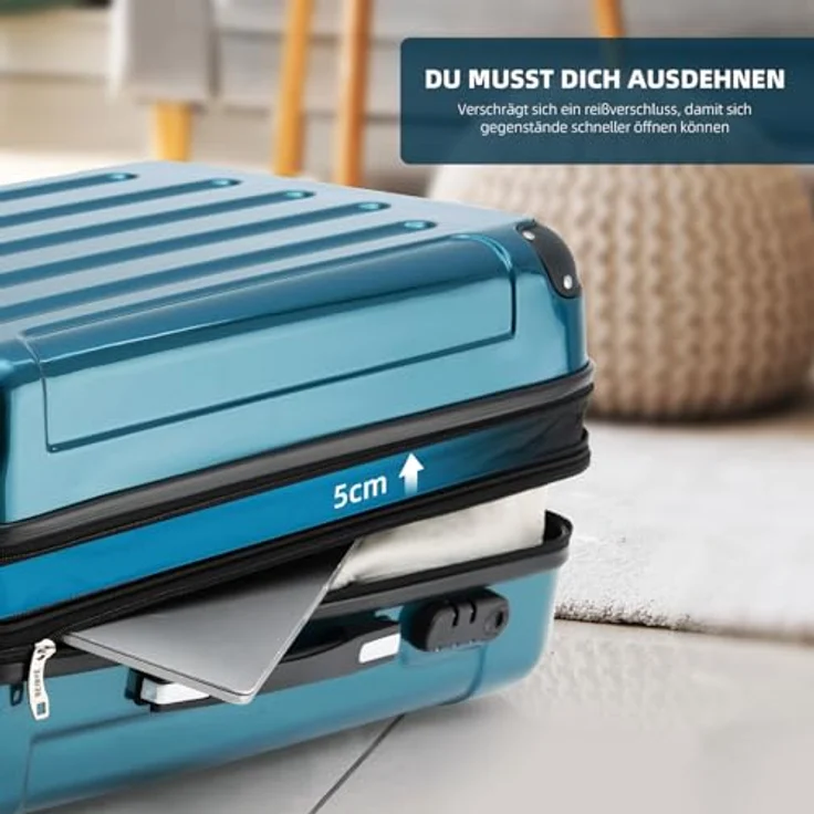 BEIBYE 3er Kofferset Hartschalen-Koffer mit Teleskopgriff, 4 Doppelrollen, Dehnfalte für mehr Volumen, Pale Green – Bild 4