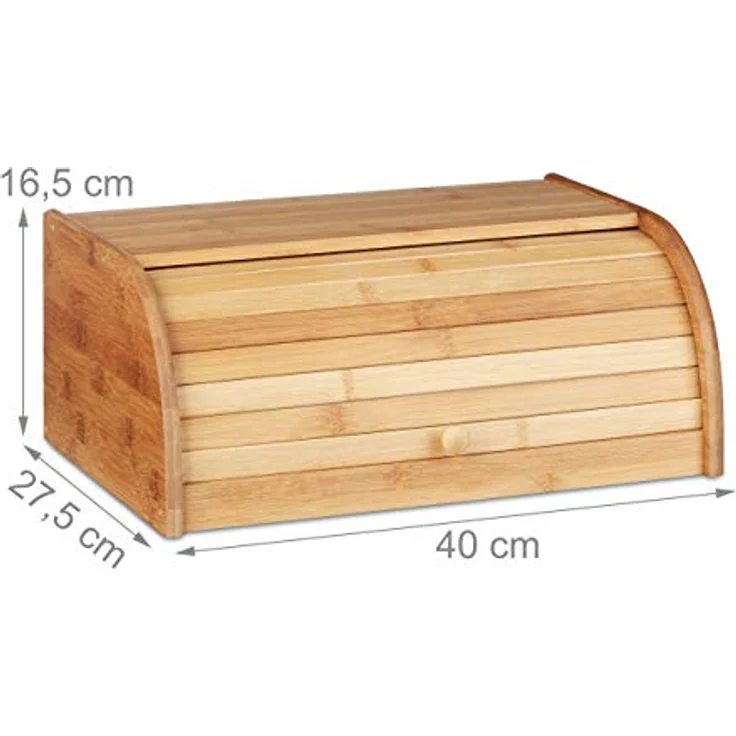 Relaxdays Bambus-Brotkorb, mit Rolldeckel, 40 x 27,5 x 16,5 cm, Frische Brotaufbewahrung, Natur Braun, Holz, Medium Wood Tone, 27.5 x 40 x 16.5 cm – Bild 4