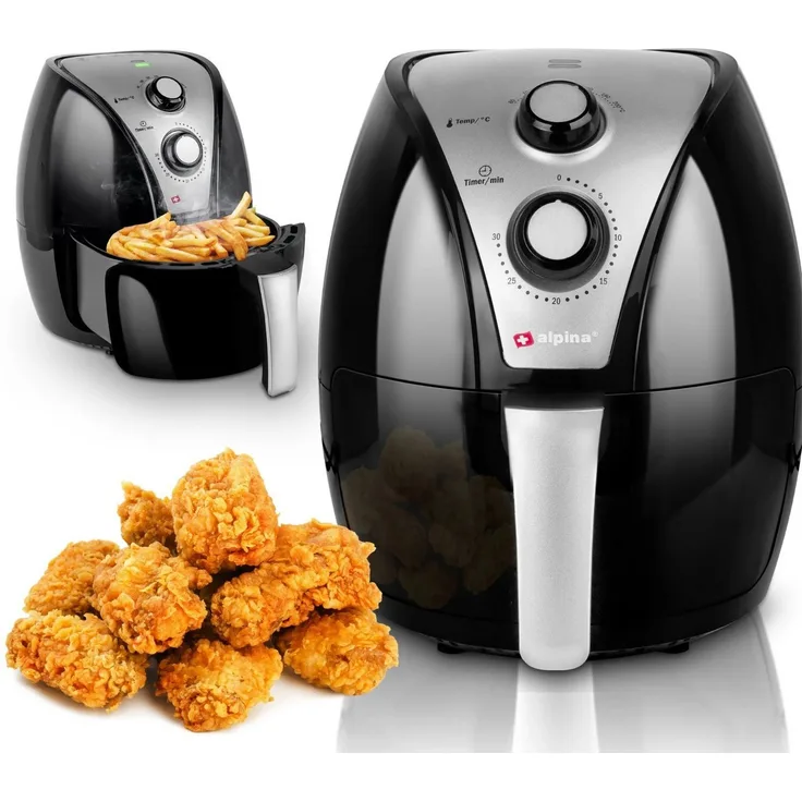 JUNG Heißluftfritteuse Airfryer 3L, Fettfreie Fritteuse mit 1300W Leistung und automatischer Abschaltung, Heißluftfritteuse in Schwarz