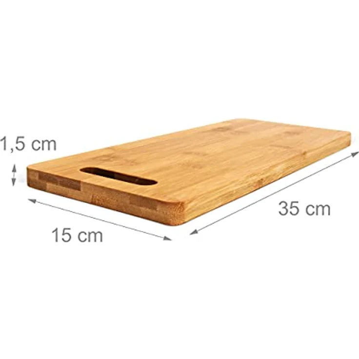 Relaxdays Schneidebrett Bambus mit Griff H x B x T: ca. 1,5 x 35 x 15 cm Küchenbretter im 4er Set auch als Frühstücksbrettchen und Servierbrett aus Holz beidseitig nutzbar messerschonend robust, natur – Bild 5