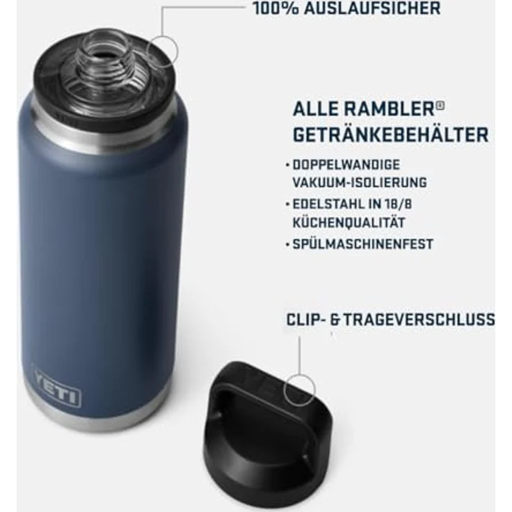 YETI Rambler Flasche 36 oz (1 L) mit Chug-Verschluss, 100 % auslaufsicher, doppelwandige Vakuumisolierung, Edelstahl, weiß – Bild 4