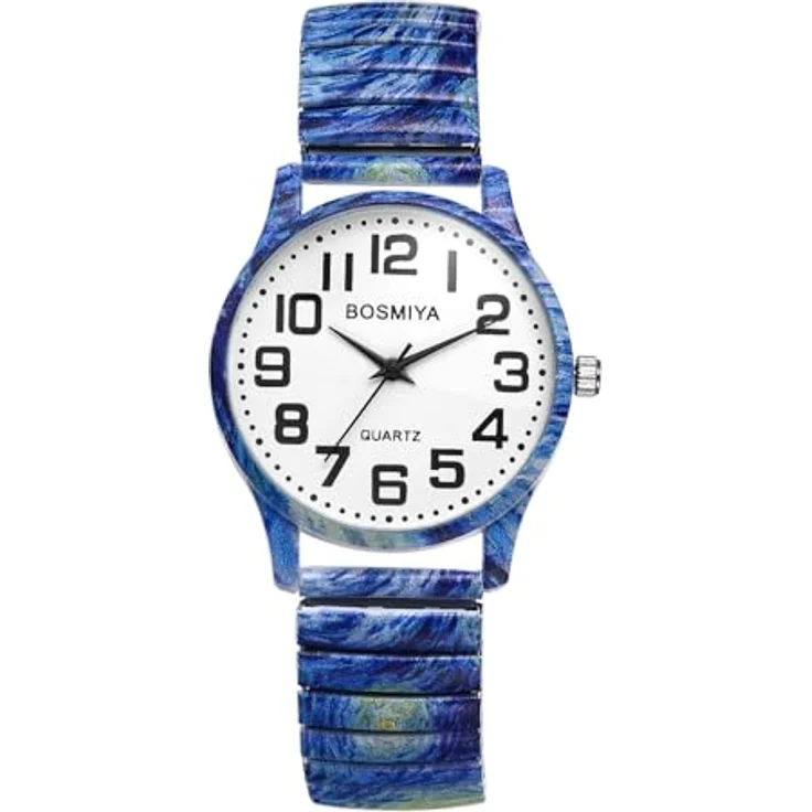 JewelryWe Damenuhr Boho, Van Gogh Sternenhimmel Analog Quarz Armbanduhr mit elastischem Edelstahl Stretch-Armband und großen Zahlen – Bild 1
