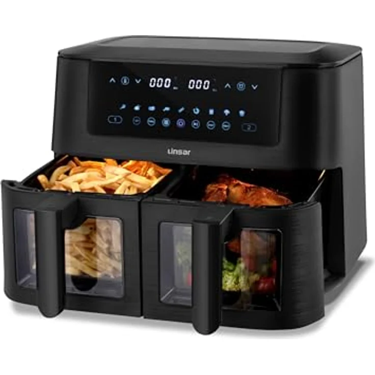 Linsar Dual Zone Heißluftfritteuse mit Doppelkammer, 8L Air Fryer 2 Körben, Touchscreen, Dual Cook, Schwarz – Bild 1