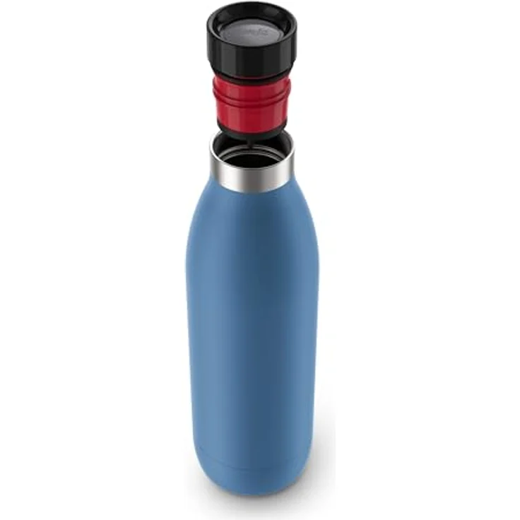 Emsa N31122 Bludrop Isolier-Trinkflasche | 0,7 Liter | Pulverbeschichtung | Edelstahl | Quick-Press Verschluss | 360° Trinkgenuss | 12 h warm | 24 h kühl | auslaufsicher | spülmaschinenfest | Blau – Bild 2