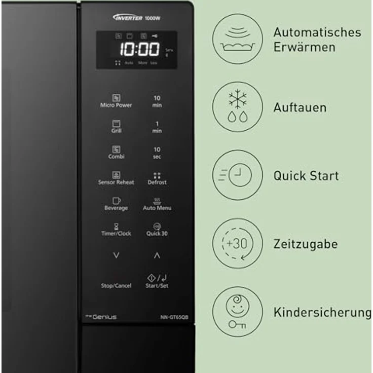 Panasonic NN-GT65QBEPG Mikrowelle Schwarz 1000W mit Grillfunktion, digitalem Timer, 23 Automatikprogrammen, LCD-Display – Bild 8