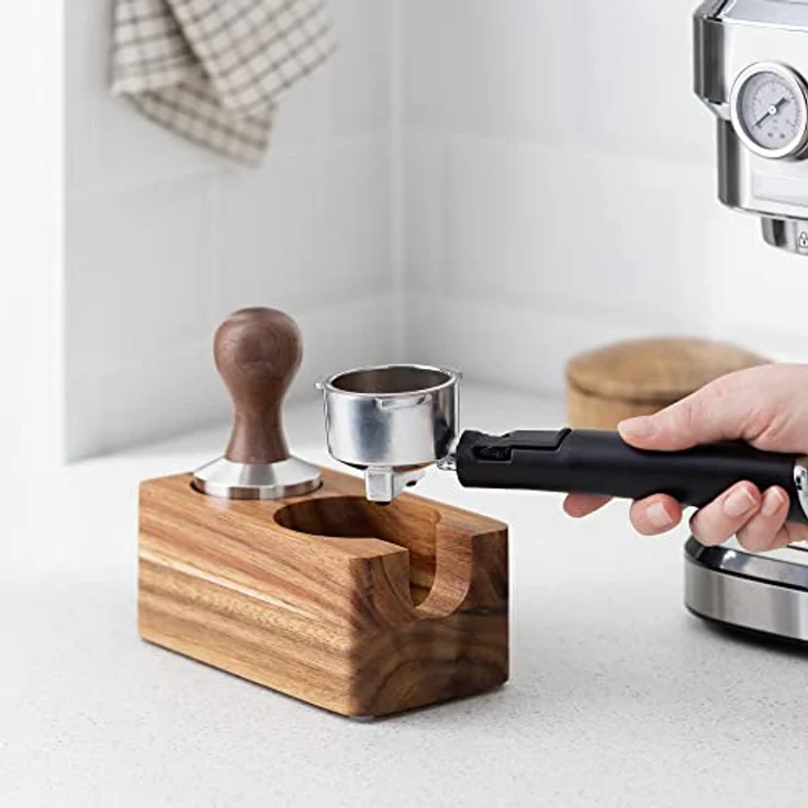 Navaris Tamperstation 58mm aus Akazienholz - Holz Tamper Station für Siebträger - Abklopfbehälter Abklopfer - Barista Zubehör - Natur braun – Bild 2