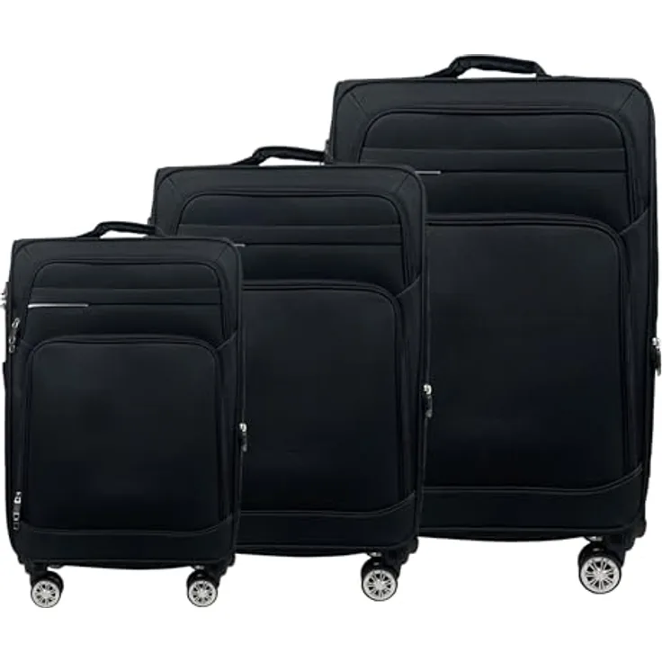 MY TRAVEL BAG Stoff Reisekoffer Trolley Erweiterbar mit Zwillingsrollen, 3er Set, Schwarz