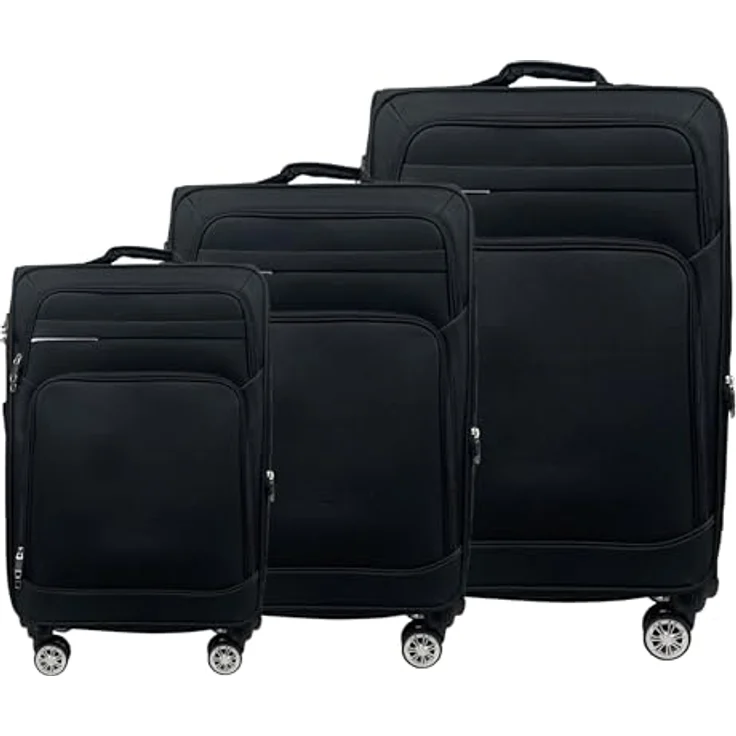 MY TRAVEL BAG Stoff Reisekoffer Trolley Erweiterbar mit Zwillingsrollen, 3er Set, Schwarz – Bild 1