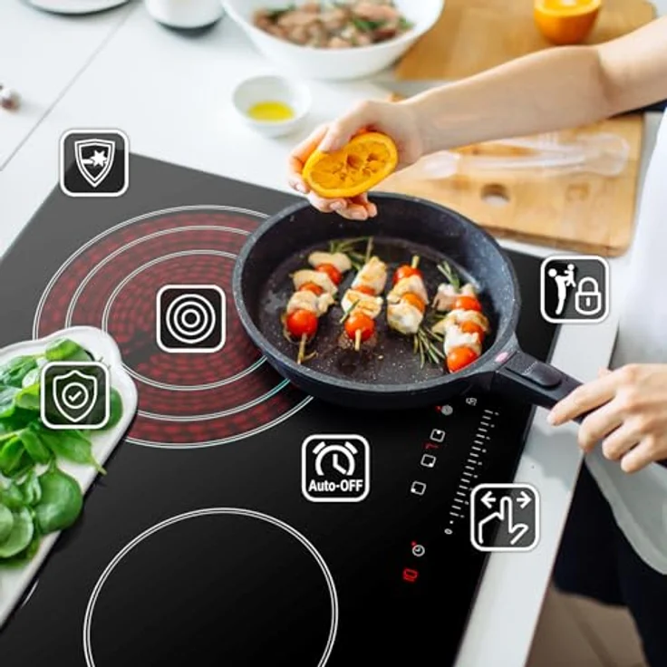 KKT KOLBE CH5903RL Glaskeramikkochfeld 59 cm, 5,7 kW, autark, 3 Zonen, inklusive 30 cm Dreifachzone für Wok/Paella, Touch Slider, Timer, Restwärmeanzeige, Tastensperre – Bild 5