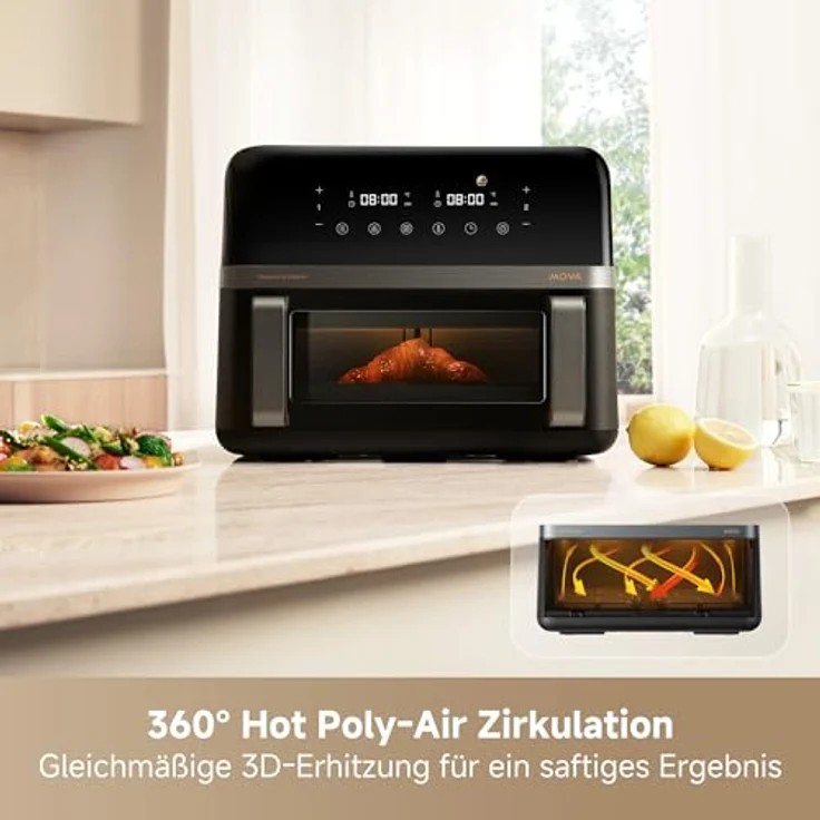 Mova AeroChef FD20 Pro Heißluftfritteuse, 9 Liter Zwei-Zonen-Garen, SyncFinish, 2.700 W, 40 °C–230 °C Heizbereich, Thermische Luftzirkulation, 7 Voreinstellungen – Bild 4