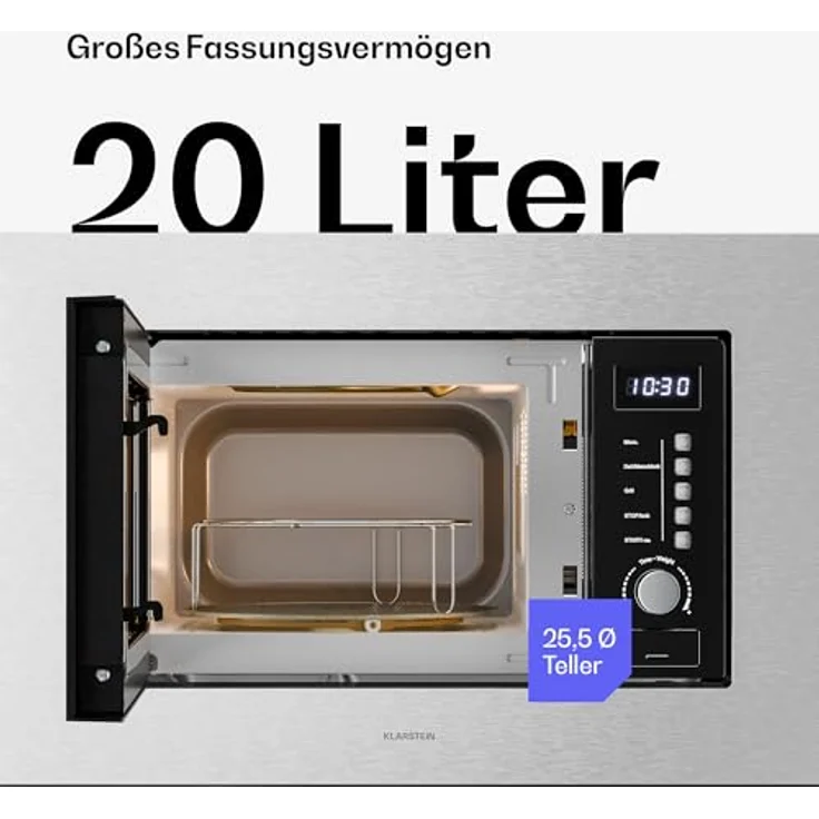 Klarstein Verosteel Einbau-Mikrowelle, 20 l, Grill 800 W, Edelstahl, LED Touch Display – Bild 4