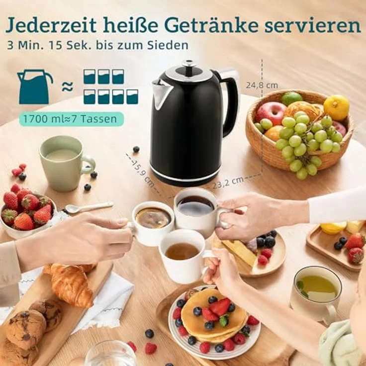 HOMCOM Wasserkocher-Toaster-Set, 1.7L mit Memory-Funktion, 2200W, LED-Display, Schwarz – Bild 7