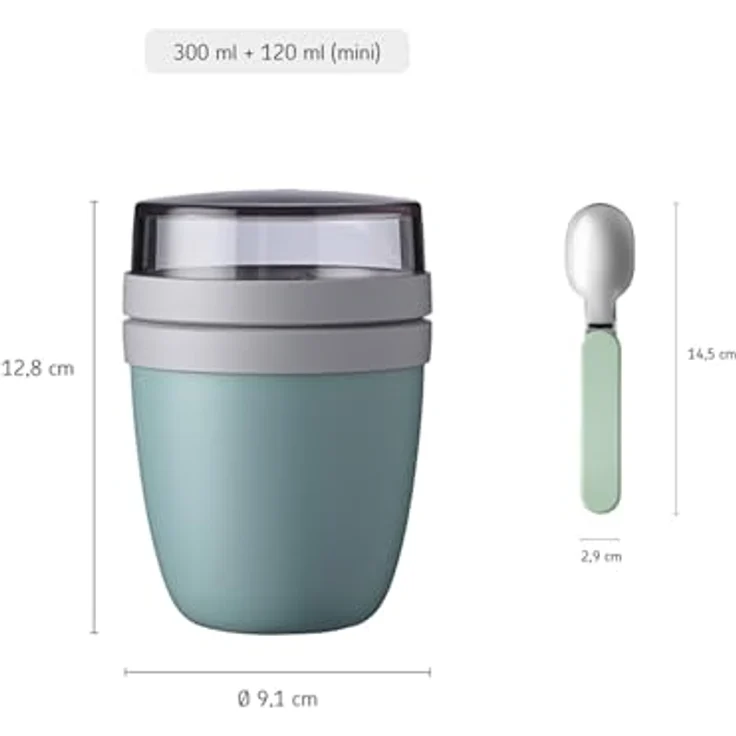 Mepal Lunchbox Klapplöffel Set mit Lunchpot Mini Ellipse, auslaufsicher, mikrowellen- und gefriergeeignet, Nordic Sage – Bild 4