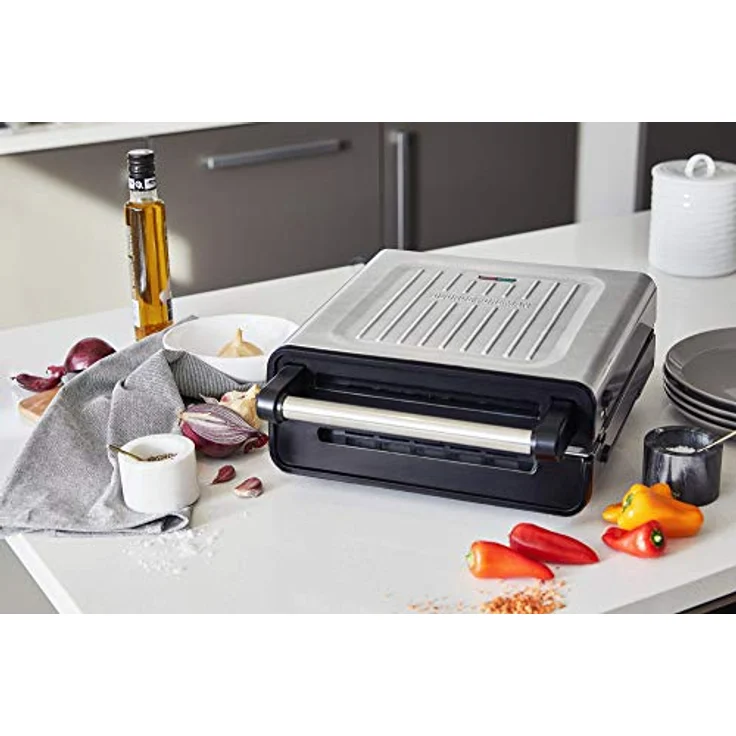 George Foreman Kontaktgrill Smokeless 87% weniger Rauch, abnehmbare & spülmaschinengeeignete Grillplatten, 200°C Grilltemperatur, Edelstahlgehäuse Tischgrill, Panini Maker, Sandwich Maker 28000-56 – Bild 3