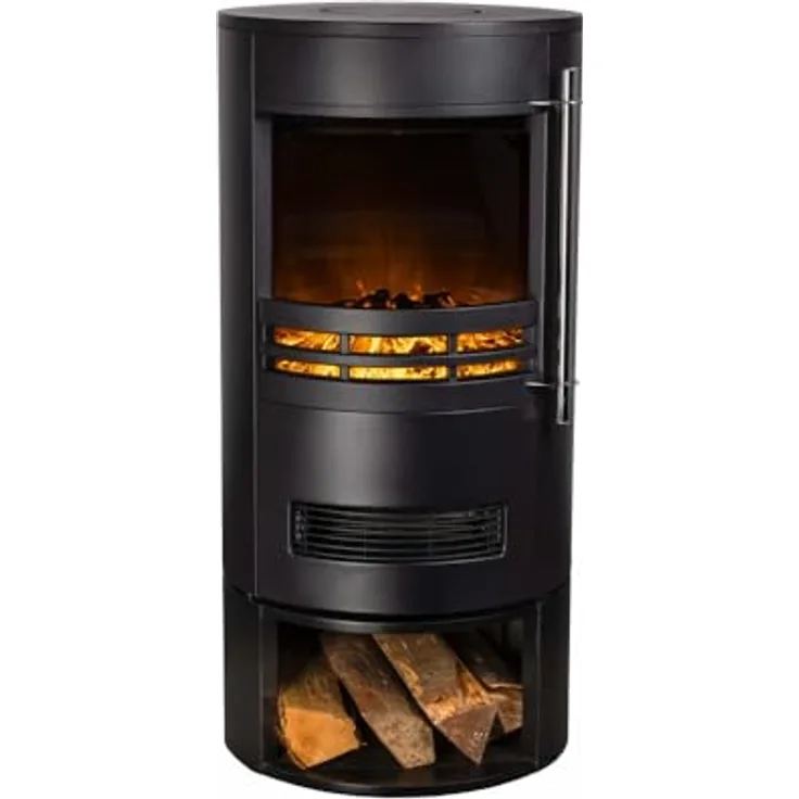 Eurom Orsa, Nordische Feuerstelle - 2000W Elektrokamin mit Flammeneffekt, Schwarz, 2 Leistungsstufen, Thermostat, Stehend