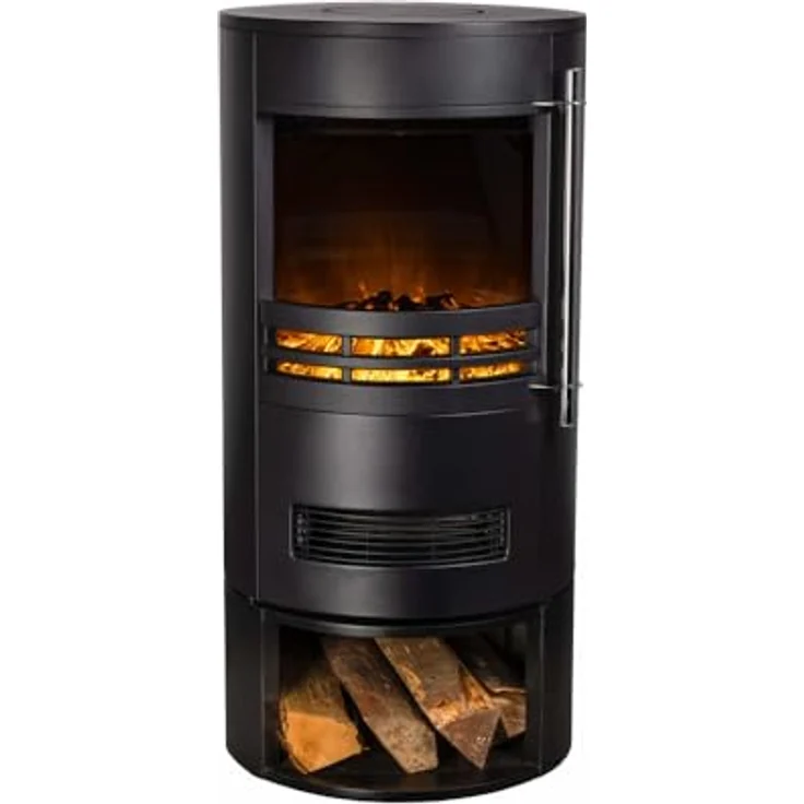 Eurom Orsa, Nordische Feuerstelle - 2000W Elektrokamin mit Flammeneffekt, Schwarz, 2 Leistungsstufen, Thermostat, Stehend – Bild 1