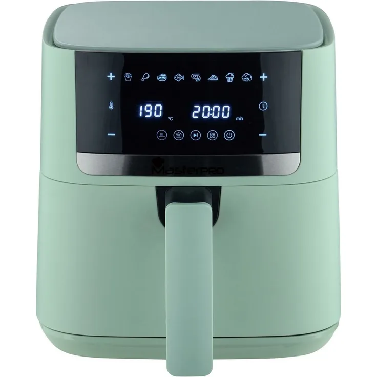 MasterPRO Heißluftfritteuse, 4 Liter mit 1350 Watt, modernes grünes Design ohne Öl