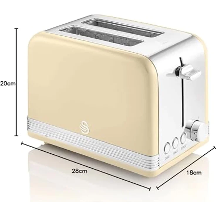 SWAN STP7050CNEU Retro Frühstücksset, Wasserkocher 1,8L kabellos mit Überhitzungsschutz und 2 Breitschlitz-Toaster in Vintage Creme – Bild 13