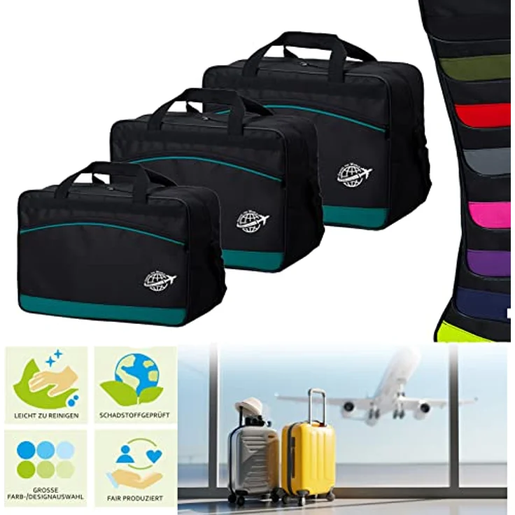 BAMBINIWELT Reisetasche HANDGEPÄCK Boardgepäck Bordcase 40x20x25 40x30x20 Ryanair Wizzair, Reisetasche, Weekender (groß (40x30x20), schwarz-hellgrün) – Bild 2