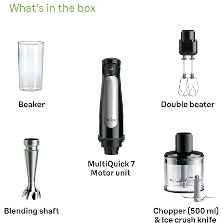 Braun MQ7035XBI Multiquick 7 Stabmixer-Set, 1000W, stufenlose Geschwindigkeitsregelung, inkl. Schneebesen, Zerkleinerer-Aufsatz, Mixbehälter, schwarz, edelstahl – Bild 8