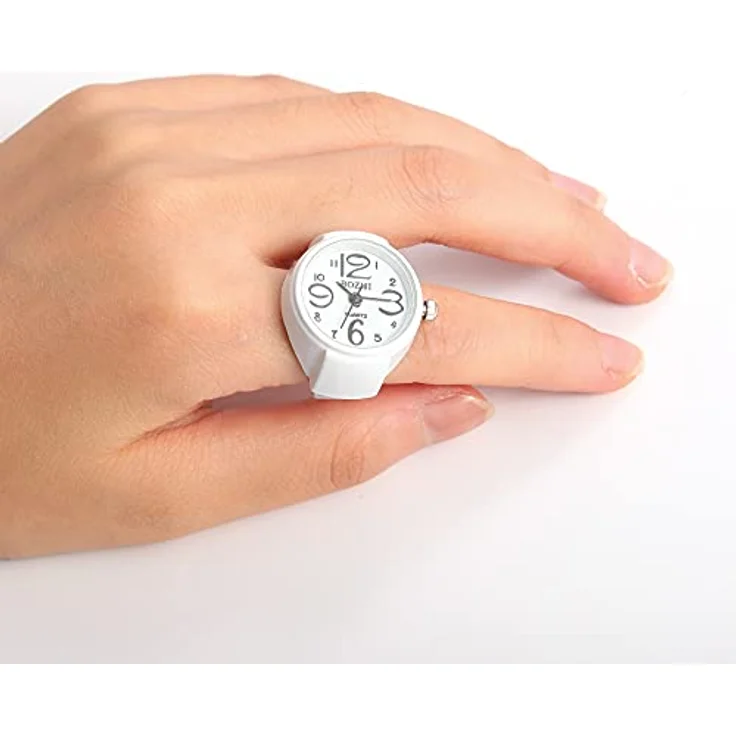 JewelryWe Damen Ringuhr, elastische Fingeruhr mit analogem Quarzwerk, weiß, Geschenk für Mädchen – Bild 2
