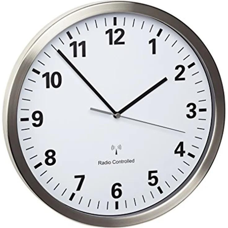 TFA Dostmann Analoge Wanduhr Funk, mit Edelstahl Rahmen, groß, 30cm Durchmesser, weiß, 60.3523