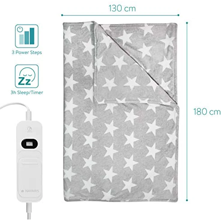 Navaris Heizdecke, Navaris XXL Elektrische Wärme Decke 180x130cm 3 Wärmestufen Abschaltautomatik waschmaschinengeeignet Kuschelige Bett Wärmedecke – Bild 6