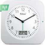MEBUS Funk-Wecker Modell 25610 L, mit Temperaturanzeige, Datum, Batteriebetrieben, Schlummer-Funktion, großes beleuchtetes Display, Farbe: Weiss, Reisegröße