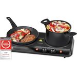 TZS First Austria Infrarot Keramik-Herdplatte doppelt | ALLE Topfarten | Doppelkochplatte 19cm / 16,5cm | Kochfeld für Umzug, Camping, Ferienwohnung - schnelles Aufheizen & stufenlose Einstellung