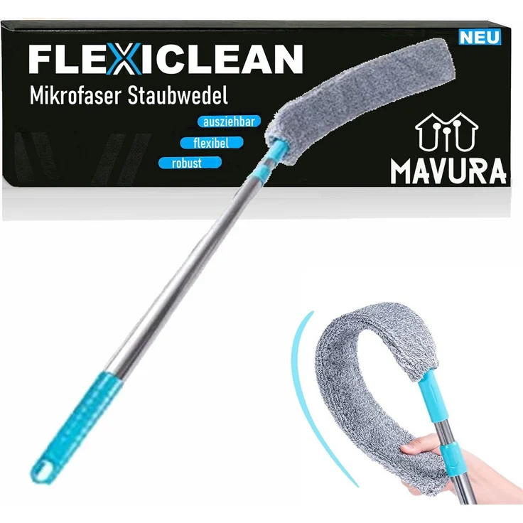 MAVURA FLEXICLEAN Flexibler Staubwischer Mikrofaser Staubwedel Teleskop, Blau