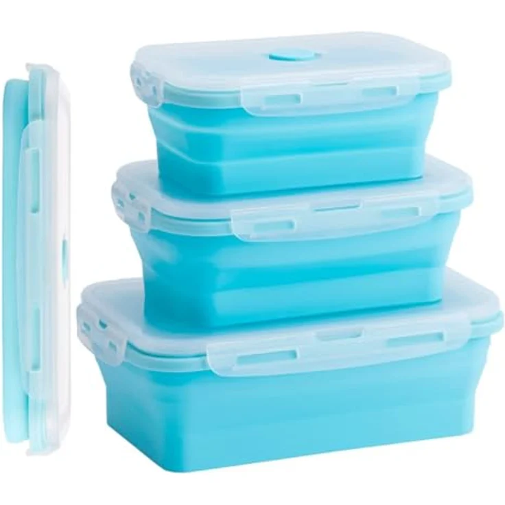 König Design Faltbare Frischhalteboxen 4 Stück, auslaufsicher, kompakt, blau – Bild 1