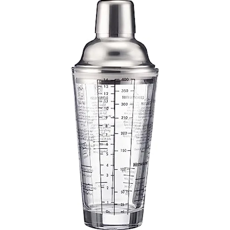 Westmark Cocktail Shaker Sam – Shaker mit Skala und Sieb, professioneller Cocktail-Mixer, Bar Zubehör, inkl. Rezepte zum Mixen von Margarita und mehr – Edelstahl, Glas, 400 ml