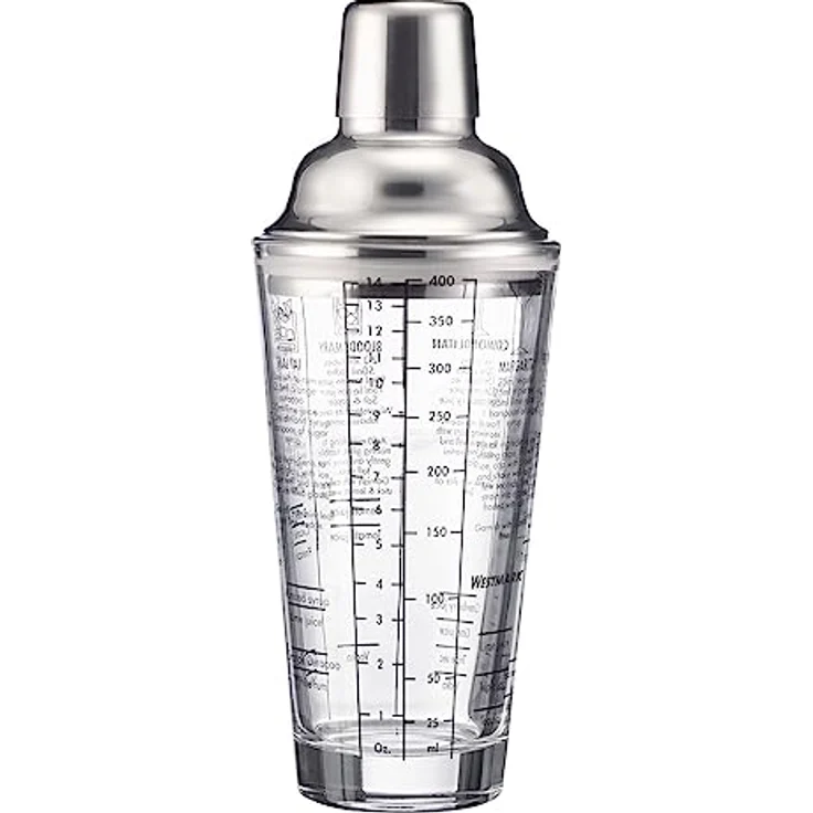 Westmark Cocktail Shaker Sam – Shaker mit Skala und Sieb, professioneller Cocktail-Mixer, Bar Zubehör, inkl. Rezepte zum Mixen von Margarita und mehr – Edelstahl, Glas, 400 ml – Bild 1