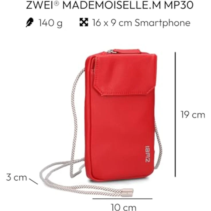 ZWEI Mademoiselle Phone Bag MP30, Umhängetasche aus Kunstleder für Damen, rot, für Smartphone bis 10 x 1 x 19 cm – Bild 2