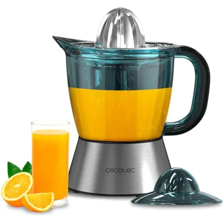 Cecotec Exprimidor Zitrus Easy White V, Zitruspresse mit 1 Liter Saftbehälter, Schwarz/Blau/Silber, spülmaschinenfest