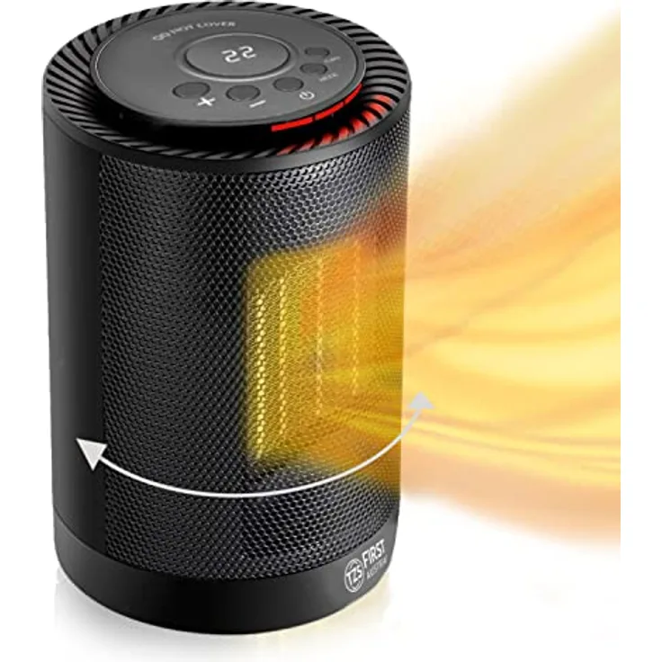 TZS First Austria Heizlüfter energiesparend | Kleiner & leiser Heizstrahler mit Keramik Heizelement | Oszillation, Elektroheizung 600-1200 Watt, Timer, Thermostat, Umkippschutz, schwarz