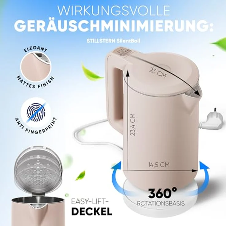 Stillstern Wasserkocher mit Temperatureinstellung [1,7L | 40-55-70-85-100°C], 12 Std. Warmhalten, Präzisionsausguss aus Edelstahl, Anti-Fingerprint, Schnelles Aufheizen [2200W], Leise, Stabiler Halt – Bild 4