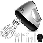 NWOUIIAY Handmixer Elektrisch 500W Handrührer 5 Drehzahl Turbinenfunktion mit 2 Mixer, 2 Haken, 2 Schneebesen - Einfaches Schlagen von Teig, Edelstahl, Schwarz