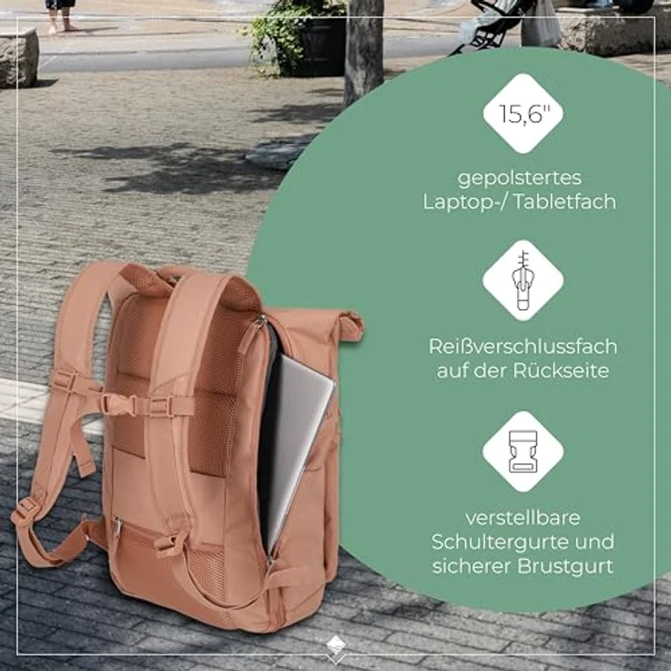 travelite BASICS Rollup Rucksack, Arbeitsrucksack mit gepolstertem Laptopfach bis 15,6 Zoll, atmungsaktive Rückwand, vielseitig einsetzbar in Trendfarben – Bild 5