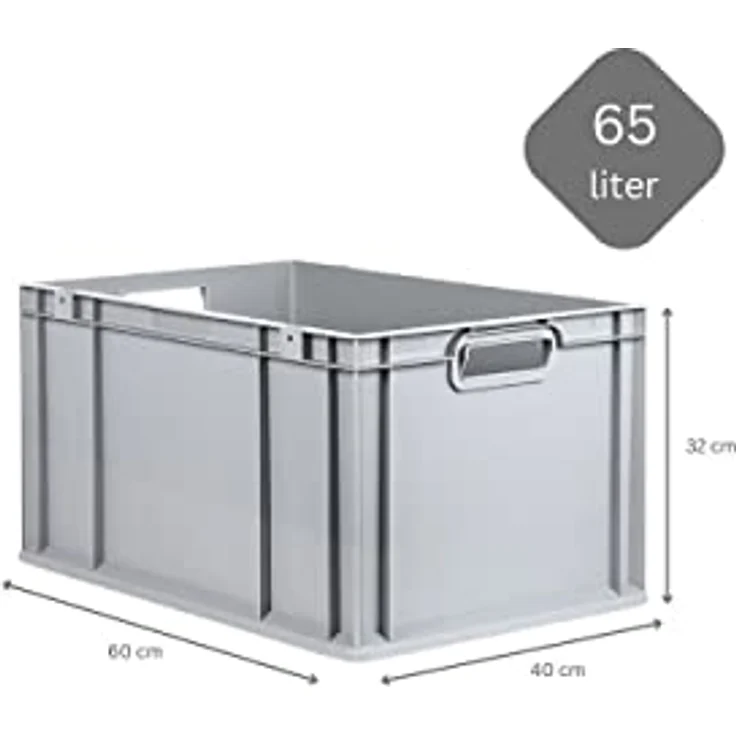 PROREGAL SuperSparSet 3x Eurobox NextGen Grip, Transportbox mit Scharnierdeckel und grünen Schiebeschnappverschlüssen, 65 L, Grau, HxBxT 32x40x60cm, lebensmittelecht und robust – Bild 4