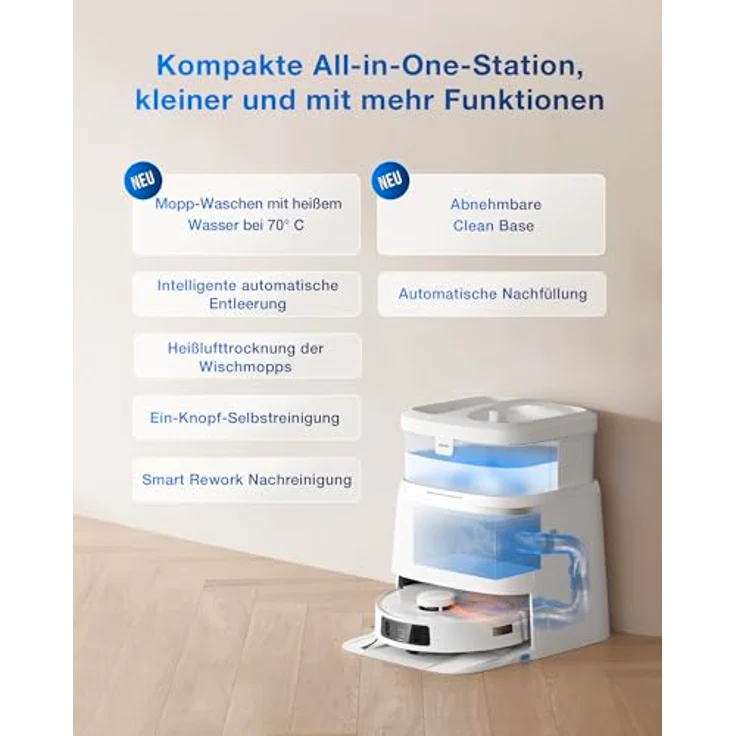 ECOVACS DEEBOT T30 PRO Omni Saugroboter mit Wischfunktion, mit TrueEdge Moppin, Zero Tangle Bürste, 11.000 PA Saugkraft mit heißem Wasser und Smart Rewash, Farbe Silber – Bild 5