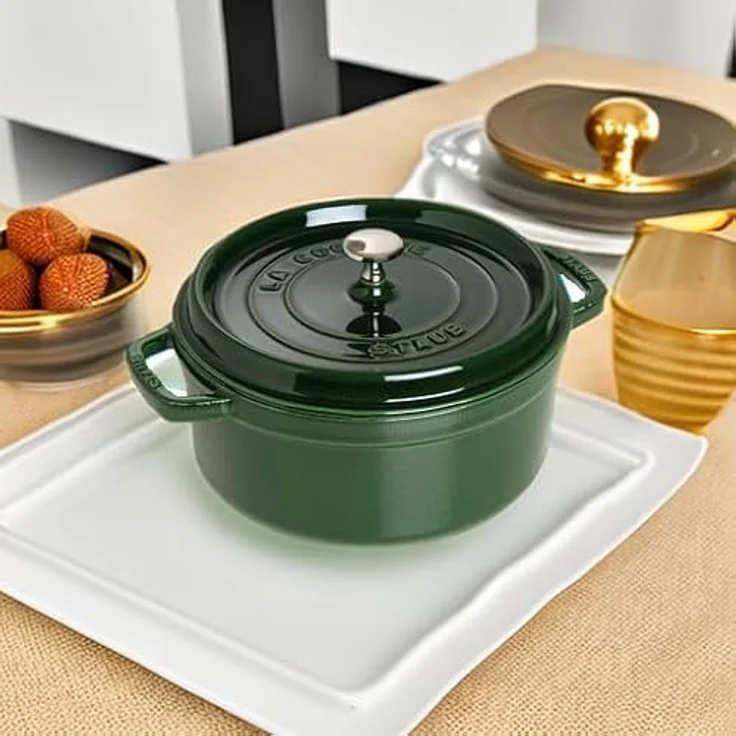 Staub 1102885 Cocotte-Bräter, rund mit Deckel 28 cm, 6,70 L, mit mattschwarzer lierung im Inneren des Topfes, basilikumgrün – Bild 5