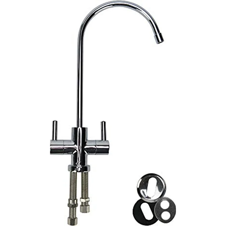Trinkwasserladen Umkehrosmose Design Doppelwasserhahn 2-Wege-Hahn, verchromt mit Keramikventil für 1/4' Schläuche, Höhe 255 mm – Bild 2