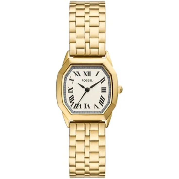 Fossil Damen Analog Quarz Uhr mit Edelstahl Armband ES5361, 27mm Gehäuse, cremefarbenes Zifferblatt, gold
