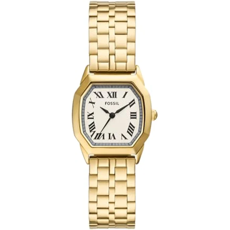 Fossil Damen Analog Quarz Uhr mit Edelstahl Armband ES5361, 27mm Gehäuse, cremefarbenes Zifferblatt, gold
 – Bild 1