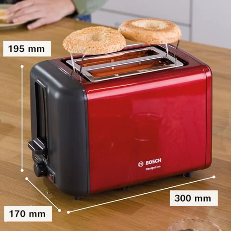 Bosch TAT3P424DE Toaster Kompakt deep red crystal Rot  – Bild 3