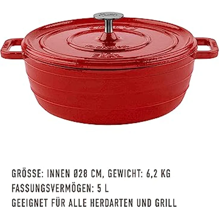 Sallys 'Ela' Deluxe Gusseisentopf - Robustes und Hochwertiges Kochjuwel für Perfektes Garen (Lava Red) – Bild 2