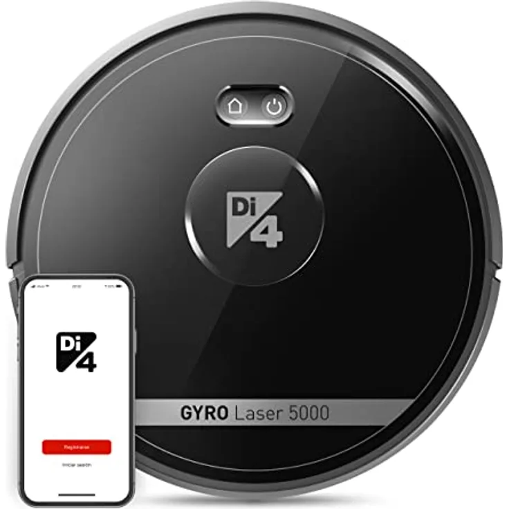 Di4 Gyro Laser 5000 Roboterstaubsauger 4 in 1, Saugroboter mit Wischfunktion, Laser-Navigation, WLAN, APP, Alexa, Google Home, 7 Reinigungsprogramme, 5000PA, für Hartböden & Teppich, 120 Min Autonomie